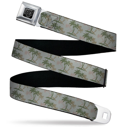 BD Wings Logo CLOSE-UP Black/Silver Seatbelt Belt - Palm Trees Silhouette Scattered Tan/Browns Webbing Seatbelt Belts Buckle-Down   