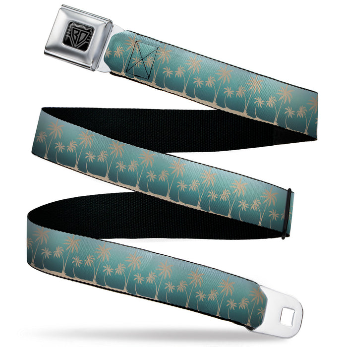 BD Wings Logo CLOSE-UP Black/Silver Seatbelt Belt - Palm Treeline Silhouette Aqua Fade/Tan Webbing Seatbelt Belts Buckle-Down   