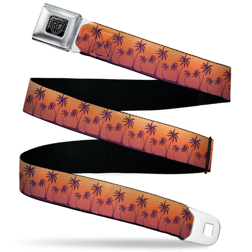 BD Wings Logo CLOSE-UP Black/Silver Seatbelt Belt - Palm Treeline Silhouette Sunset Fade/Purple Webbing Seatbelt Belts Buckle-Down   
