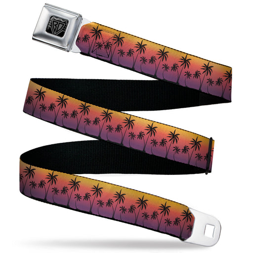 BD Wings Logo CLOSE-UP Black/Silver Seatbelt Belt - Palm Treeline Silhouette Sunset Fade/Black Webbing Seatbelt Belts Buckle-Down   