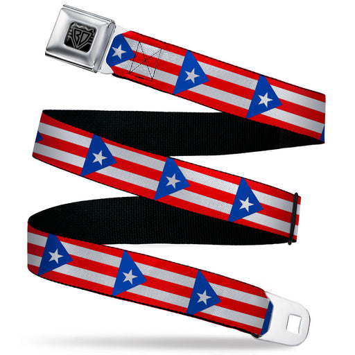 BD Wings Logo CLOSE-UP Black/Silver Seatbelt Belt - Puerto Rico Flag Continuous Webbing Seatbelt Belts Buckle-Down   