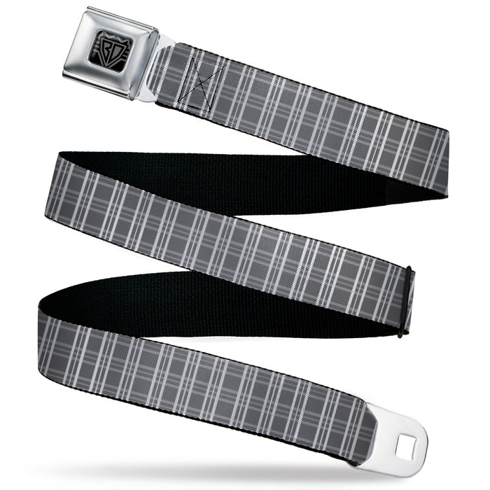 BD Wings Logo CLOSE-UP Black/Silver Seatbelt Belt - Plaid2 Grays/White Webbing Seatbelt Belts Buckle-Down   