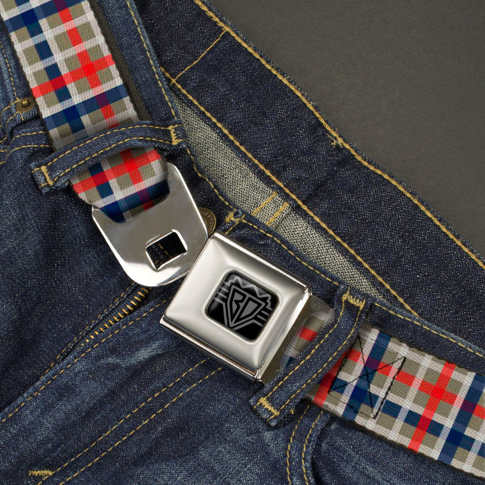 BD Wings Logo CLOSE-UP Black/Silver Seatbelt Belt - Plaid4 Gray/Red/White/Blue Webbing Seatbelt Belts Buckle-Down   