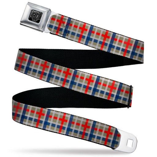 BD Wings Logo CLOSE-UP Black/Silver Seatbelt Belt - Plaid4 Gray/Red/White/Blue Webbing Seatbelt Belts Buckle-Down   