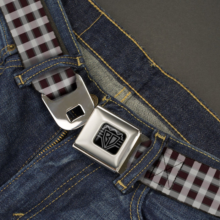 BD Wings Logo CLOSE-UP Black/Silver Seatbelt Belt - Plaid5 Black/Grays Webbing Seatbelt Belts Buckle-Down   