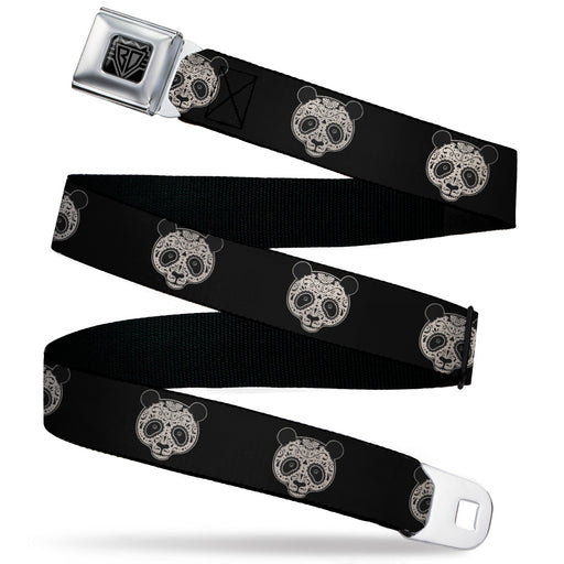 BD Wings Logo CLOSE-UP Black/Silver Seatbelt Belt - Panda Bear Sugar Skull Black/Cream Webbing Seatbelt Belts Buckle-Down   
