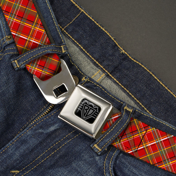 BD Wings Logo CLOSE-UP Black/Silver Seatbelt Belt - Tartan Plaid2 Red/Green/Yellow Webbing Seatbelt Belts Buckle-Down   