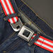 BD Wings Logo CLOSE-UP Black/Silver Seatbelt Belt - Triple Stripe White/Red Webbing Seatbelt Belts Buckle-Down   