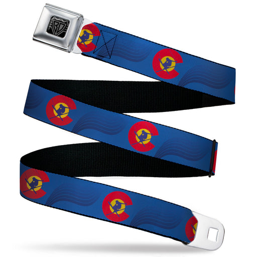 BD Wings Logo CLOSE-UP Black/Silver Seatbelt Belt - Colorado Skier3 Blues/Red/Yellow Webbing Seatbelt Belts Buckle-Down   