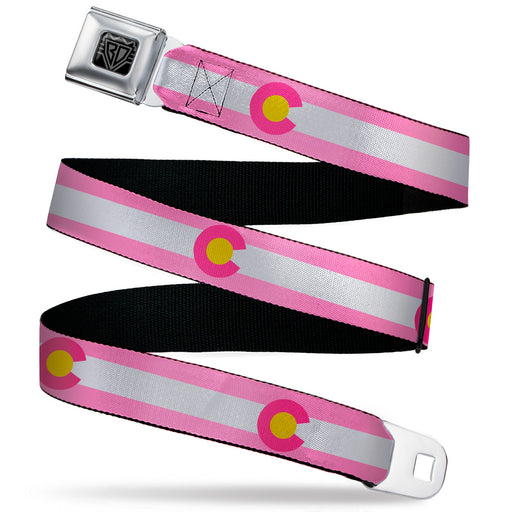 BD Wings Logo CLOSE-UP Black/Silver Seatbelt Belt - Colorado Flags5 Repeat Light Pink/White/Pink/Yellow Webbing Seatbelt Belts Buckle-Down   