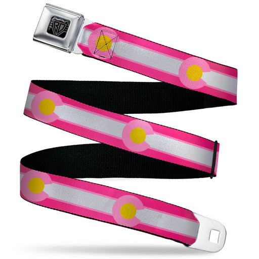 BD Wings Logo CLOSE-UP Black/Silver Seatbelt Belt - Colorado Flags7 Repeat Pinks/White/Light Pink/Yellow Webbing Seatbelt Belts Buckle-Down   
