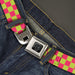 BD Wings Logo CLOSE-UP Black/Silver Seatbelt Belt - Checker Fluorescent Pink/Yellow Webbing Seatbelt Belts Buckle-Down   