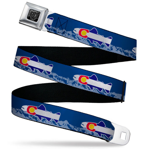 BD Wings Logo CLOSE-UP Black/Silver Seatbelt Belt - Colorado Trout Flag Blue/White/Red/Yellow Webbing Seatbelt Belts Buckle-Down   