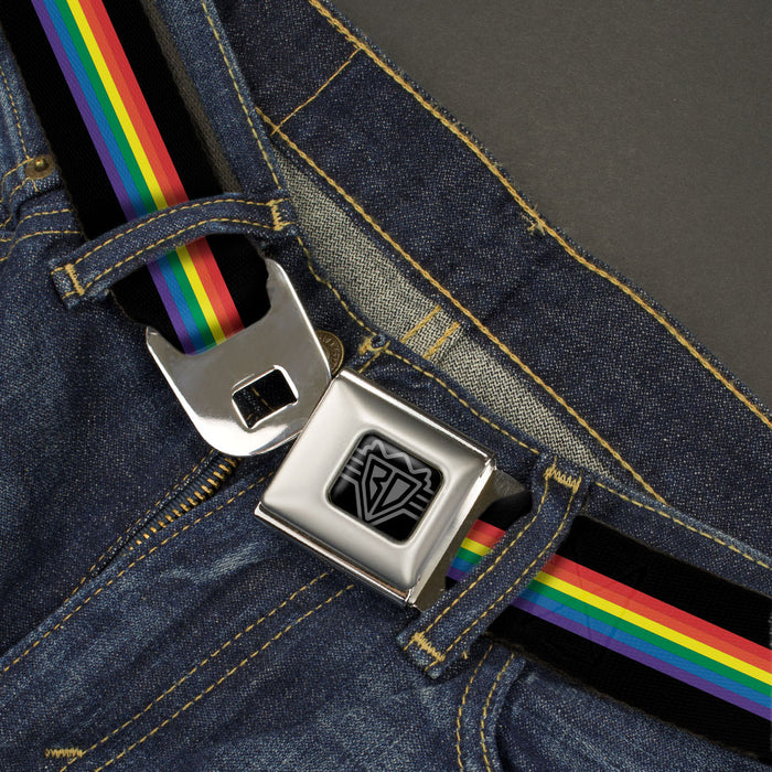 BD Wings Logo CLOSE-UP Black/Silver Seatbelt Belt - Stripe Black/Rainbow Webbing Seatbelt Belts Buckle-Down   