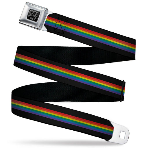 BD Wings Logo CLOSE-UP Black/Silver Seatbelt Belt - Stripe Black/Rainbow Webbing Seatbelt Belts Buckle-Down   
