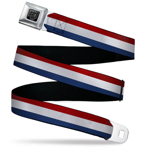 BD Wings Logo CLOSE-UP Black/Silver Seatbelt Belt - Stripes Red/White/Blue Webbing Seatbelt Belts Buckle-Down   