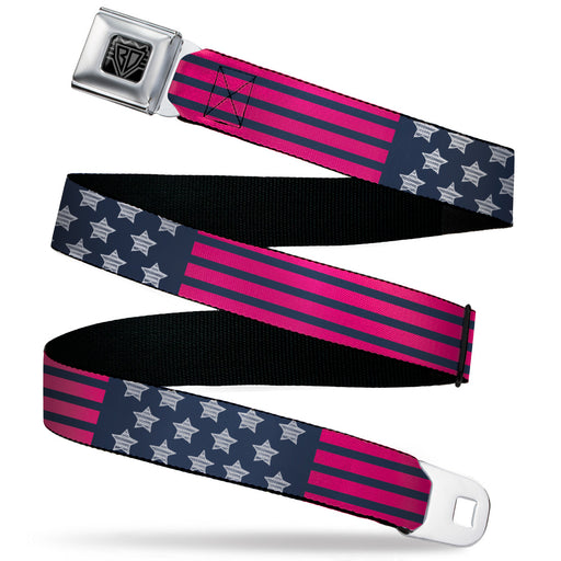 BD Wings Logo CLOSE-UP Black/Silver Seatbelt Belt - Stars & Stripes2 Blue/White/Pink Webbing Seatbelt Belts Buckle-Down   