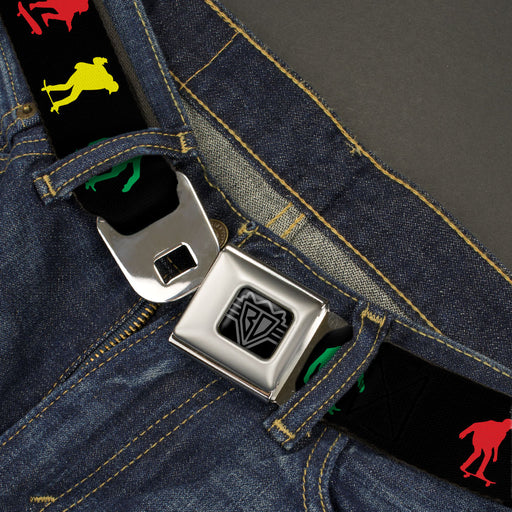 BD Wings Logo CLOSE-UP Black/Silver Seatbelt Belt - Skater Kickflip Sequence Silhouette Black/Red/Yellow/Green Webbing Seatbelt Belts Buckle-Down   