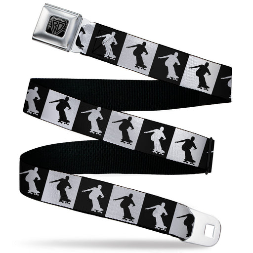 BD Wings Logo CLOSE-UP Black/Silver Seatbelt Belt - Skater Silhouette Blocks Black/White Webbing Seatbelt Belts Buckle-Down   