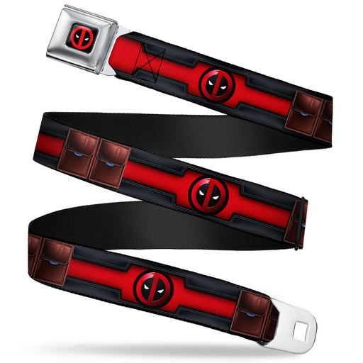 MARVEL DEADPOOL Deadpool Logo CLOSE-UP Full Color Black Red White Seatbelt Belt - Deadpool Utility Belt Logo/Pockets Black/Reds/Browns Webbing Seatbelt Belts Marvel Comics   