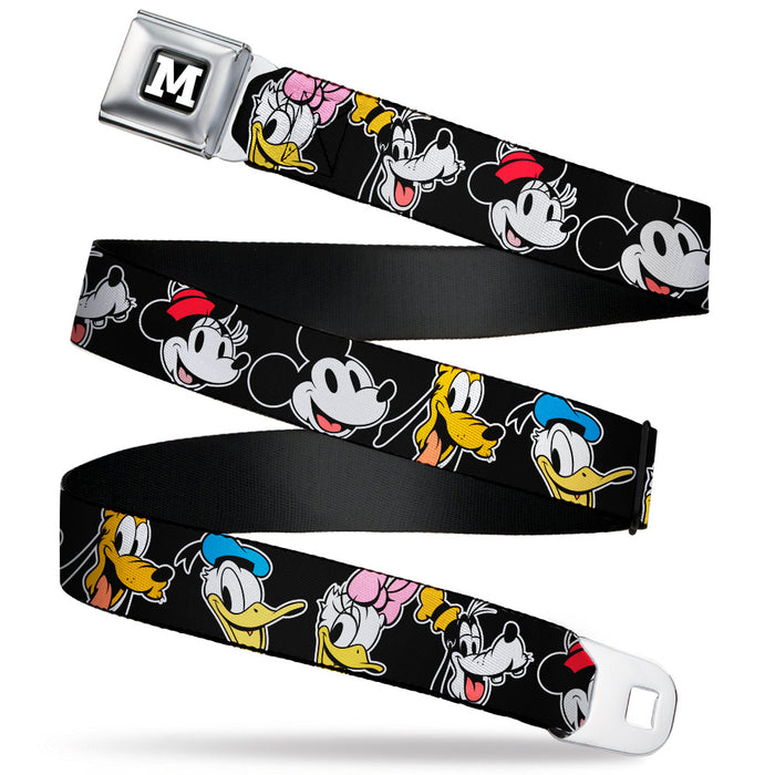 Mickey Mouse "M" Logo Full Color Black/White Seatbelt Belt - Disney The Sensational Six Smiling Faces Black Webbing Seatbelt Belts Disney   