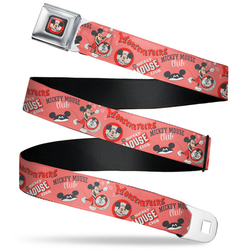 Disney 100 MICKEY MOUSE CLUB Classic Title Logo Full Color Black Seatbelt Belt - Disney 100 Mickey Mouse Club Collage Red Webbing Seatbelt Belts Disney   