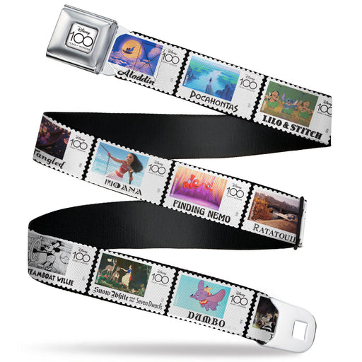DISNEY 100 YEARS OF WONDER Full Color White/Black Seatbelt Belt - Disney 100 Movie Postage Stamp Blocks Webbing Seatbelt Belts Disney   