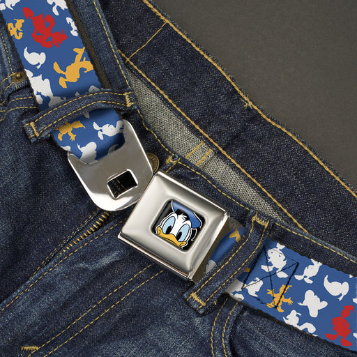 Donald Duck Face CLOSE-UP Full Color Seatbelt Belt - Donald Duck Face/Poses Scattered Blue/White/Red/Yellow Webbing Seatbelt Belts Disney   