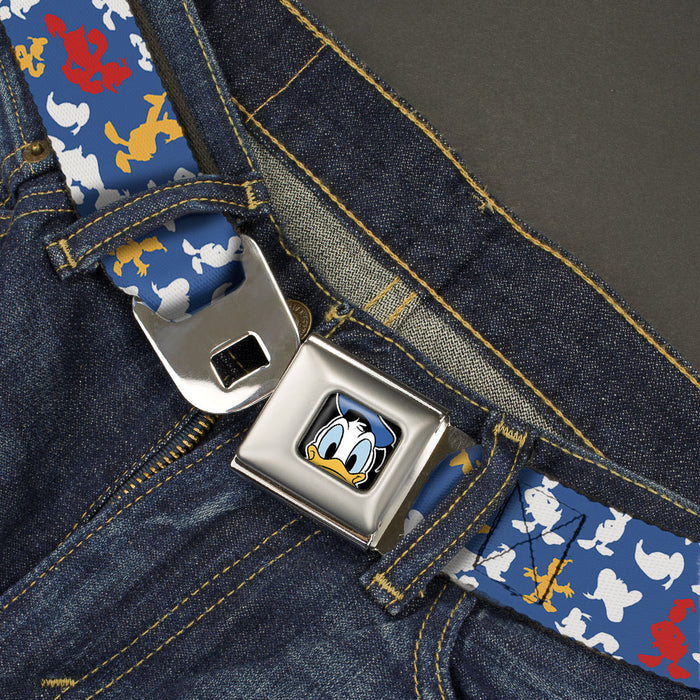 Donald Duck Face CLOSE-UP Full Color Seatbelt Belt - Donald Duck Face/Poses Scattered Blue/White/Red/Yellow Webbing Seatbelt Belts Disney   