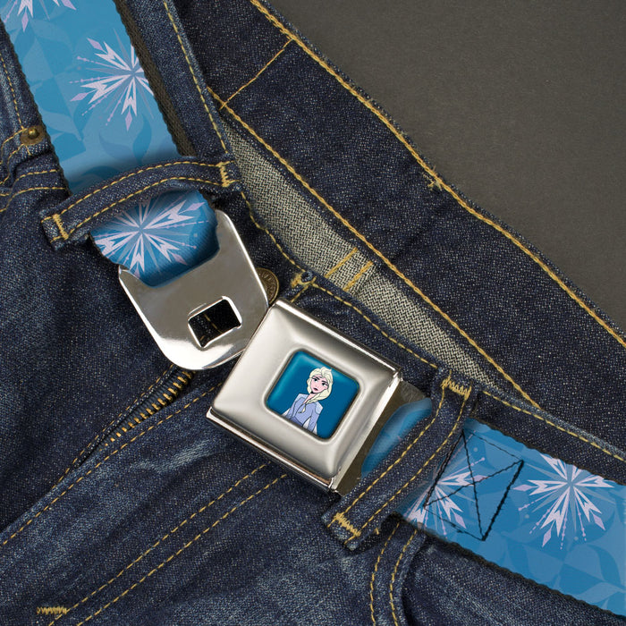 Frozen II Elsa Standing Pose Full Color Blue Seatbelt Belt - Frozen II Snowflakes Blues/Silvers/White/Lavender Webbing Seatbelt Belts Disney   