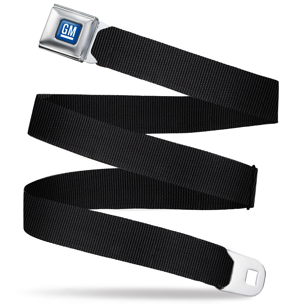 GM Logo Full Color Blue/White Seatbelt Belt - Black Webbing-Reg