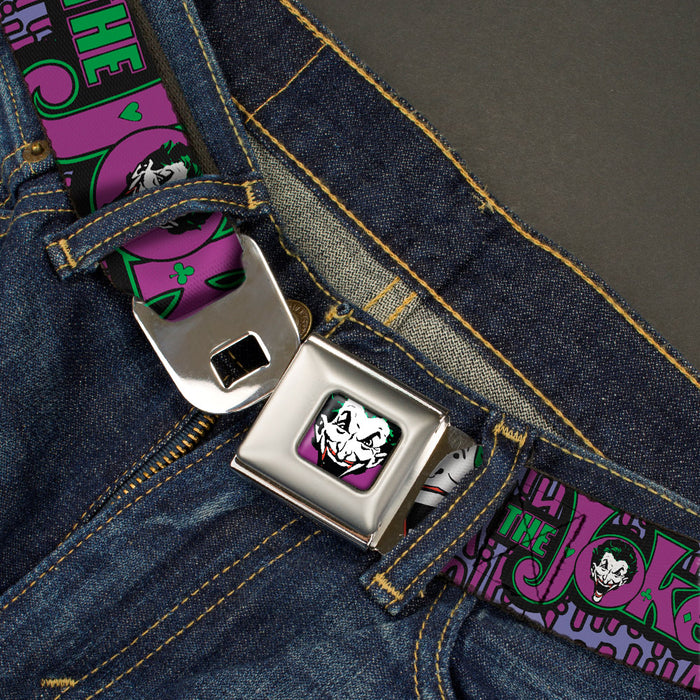 Joker Face Full Color Seatbelt Belt - Joker Face/Logo/Spades Black/Green/Purple Webbing Seatbelt Belts DC Comics   