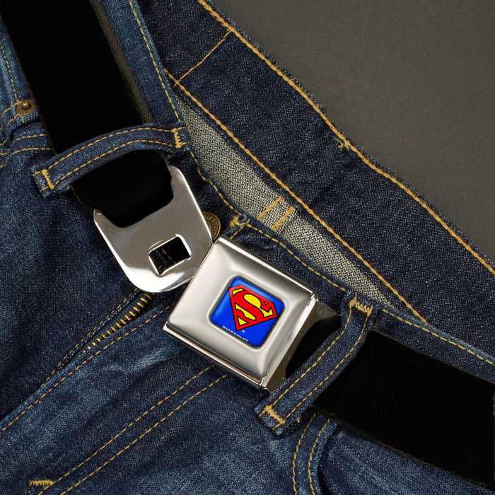 Superman Full Color Blue Seatbelt Belt - (W10200) Black Webbing Seatbelt Belts DC Comics   