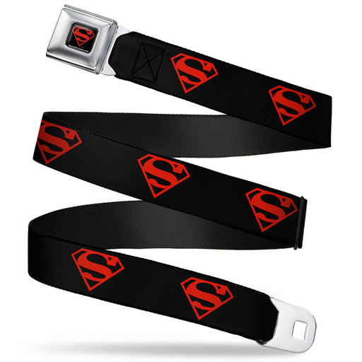 Superboy Shield Full Color Black/Red Seatbelt Belt - Superboy Shield Black/Red Webbing Seatbelt Belts DC Comics   