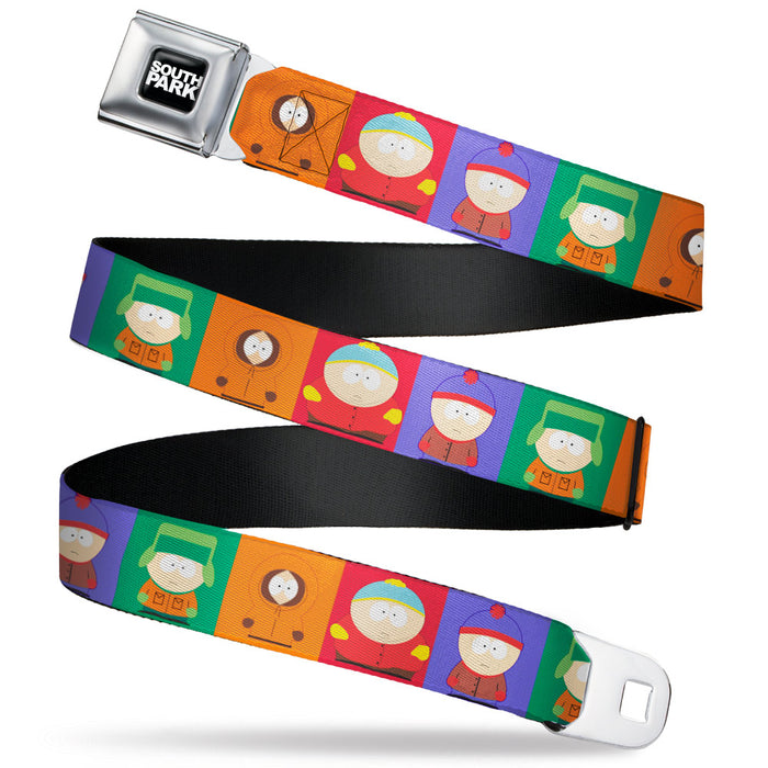 SOUTH PARK Title Logo Full Color Black/White Seatbelt Belt - South Park Boys Pose Blocks Multi Color Webbing Seatbelt Belts Comedy Central   