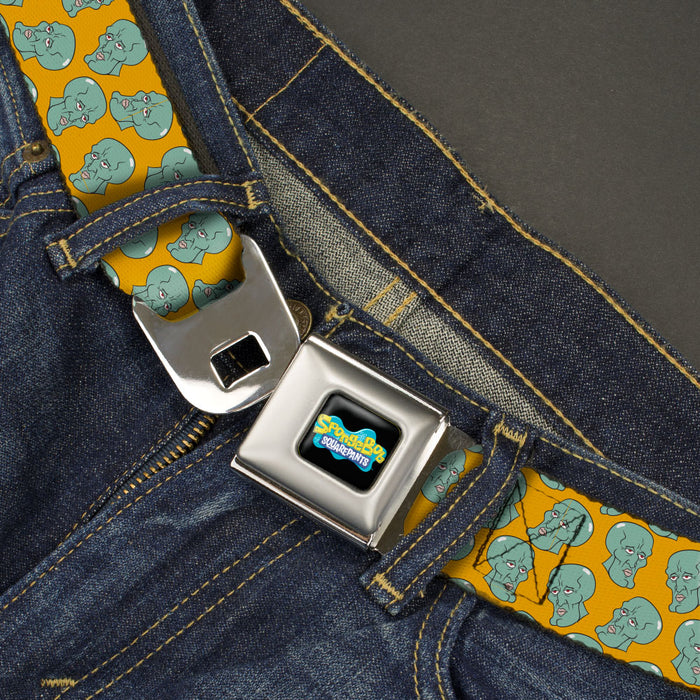 SpongeBob SquarePants Logo Full Color Black/Blues Seatbelt Belt - SpongeBob Handsome Squidward Face Scattered Orange Webbing Seatbelt Belts Nickelodeon   