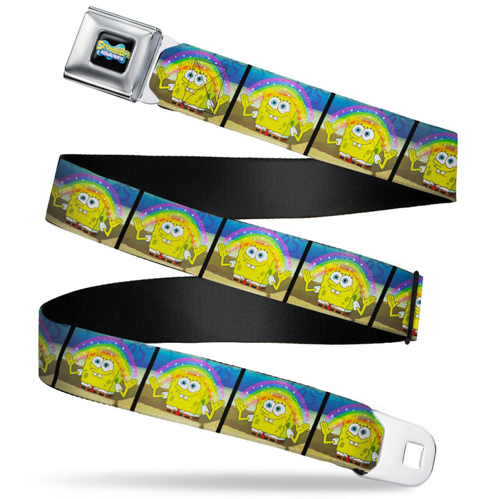 SpongeBob SquarePants Logo Full Color Black/Blues Seatbelt Belt - SpongeBob SquarePants Smiling Rainbow Pose Blocks Webbing Seatbelt Belts Nickelodeon   