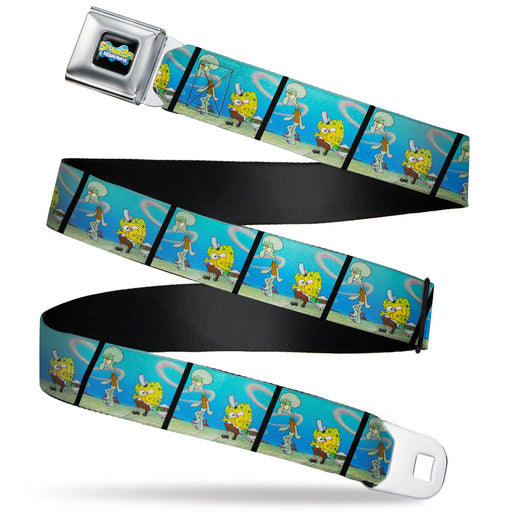 SpongeBob SquarePants Logo Full Color Black/Blues Seatbelt Belt - SpongeBob SquarePants and Squidward Pizza Scene Pose Blocks Webbing Seatbelt Belts Nickelodeon   