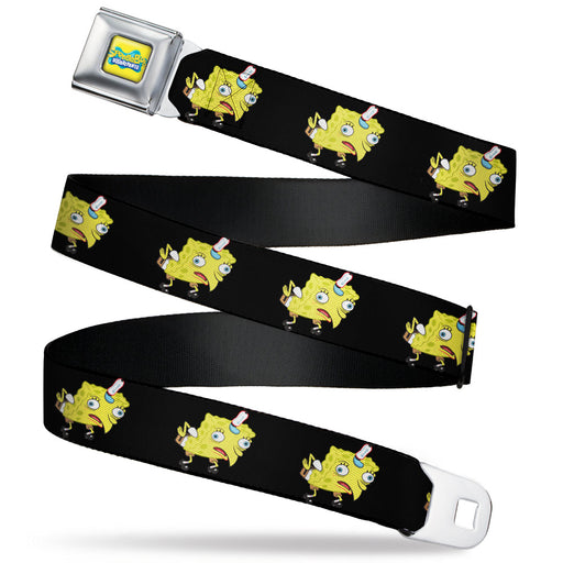 SpongeBob SquarePants Logo Full Color Yellows/Blues Seatbelt Belt - Mocking SpongeBob SquarePants Pose Black Webbing Seatbelt Belts Nickelodeon   