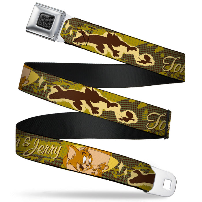 Tom and Jerry Black/Silver Seatbelt Belt - TOM & JERRY Tom Chasing Jerry Houndstooth Browns Webbing Seatbelt Belts Tom and Jerry   
