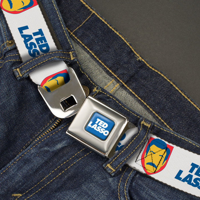 TED LASSO Title Logo Full Color Blue/White Seatbelt Belt - TED LASSO I —  Buckle-Down