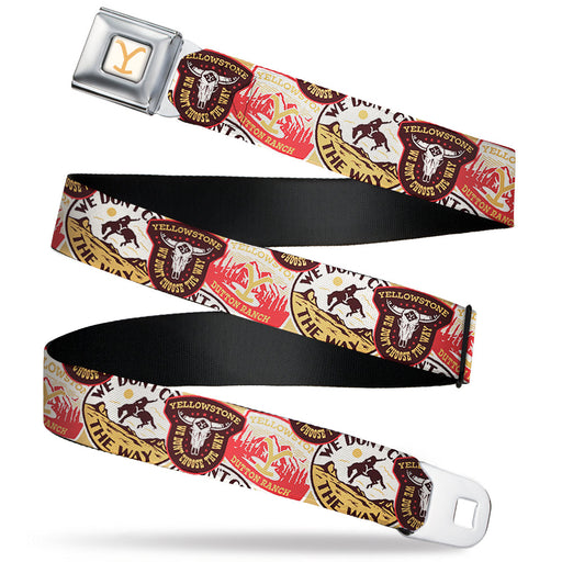 Yellowstone Y Logo Full Color White/Yellow Seatbelt Belt - Yellowstone Patches Stacked Browns/Reds/Yellows Webbing Seatbelt Belts Paramount Network   