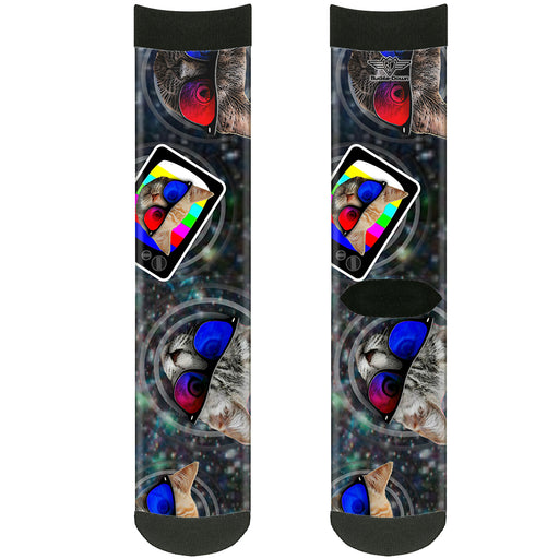 Sock Pair - Polyester - 3-D TV Cats in Space - CREW Socks Buckle-Down   
