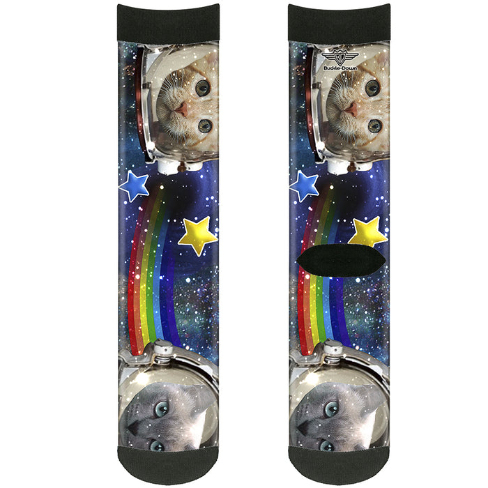 Sock Pair - Polyester - Astronaut Cats in Space/Rainbows/Stars - CREW Socks Buckle-Down   