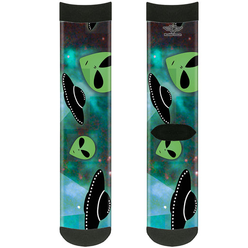 Sock Pair - Polyester - Aliens & UFO's Galaxy/Green/Black/White - CREW Socks Buckle-Down   