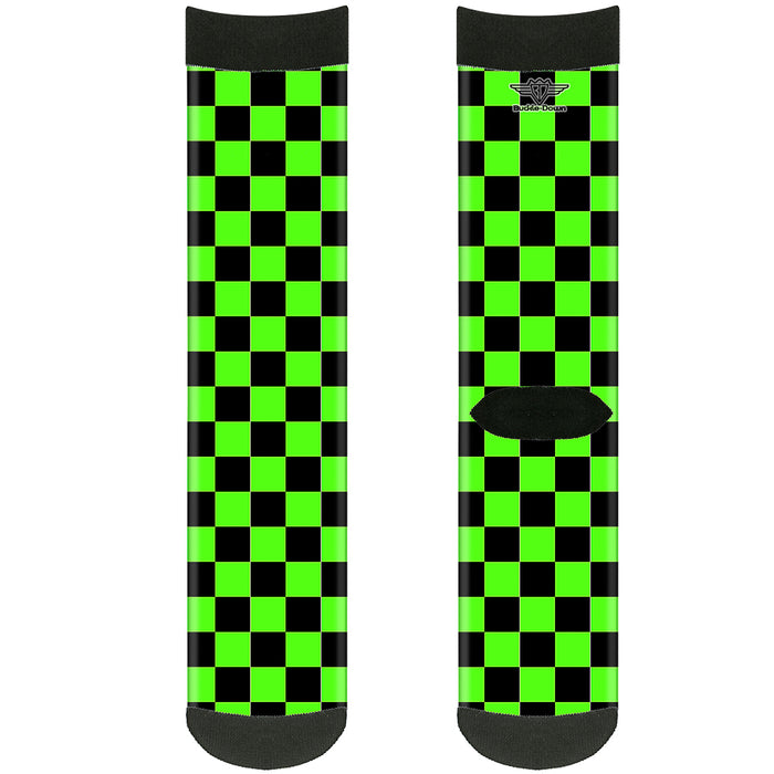 Sock Pair - Polyester - Checker Black/Neon Green - CREW Socks Buckle-Down   