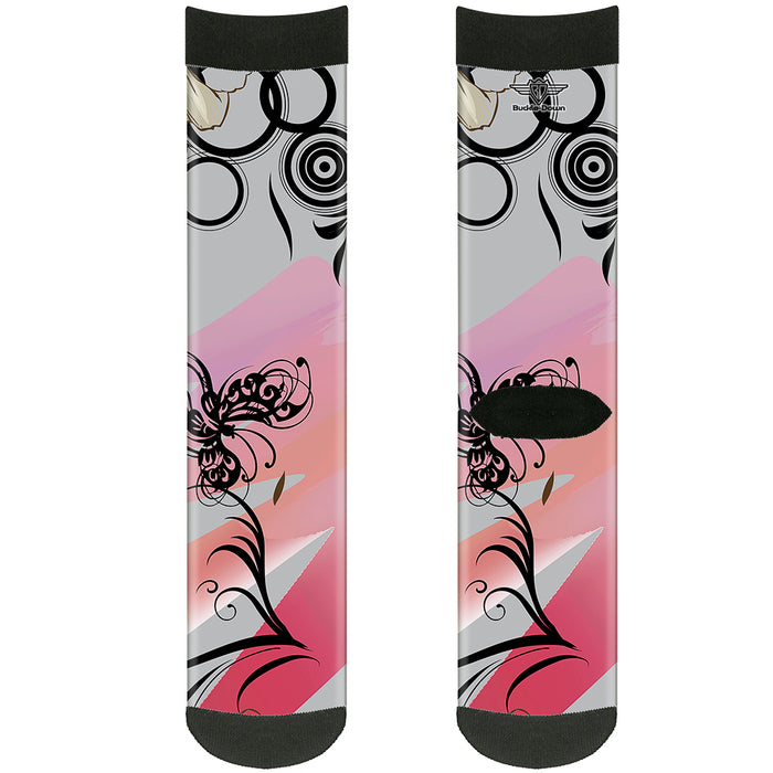 Sock Pair - Polyester - Flowers w/Filigree Pink - CREW Socks Buckle-Down   