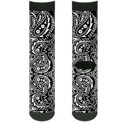 Sock Pair - Polyester - Floral Paisley2 Black/White - CREW Socks Buckle-Down   