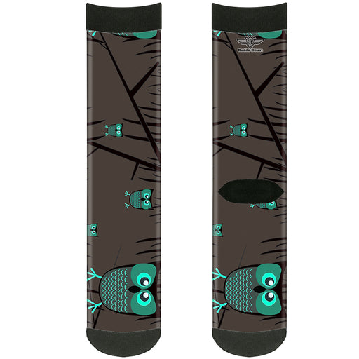Sock Pair - Polyester - Owls in Trees Turquoise - CREW Socks Buckle-Down   