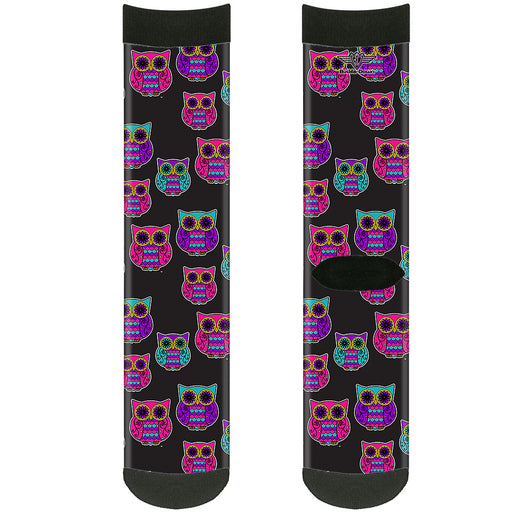 Sock Pair - Polyester - Owls Black/Fuchsia/Purple/Turquoise - CREW Socks Buckle-Down   